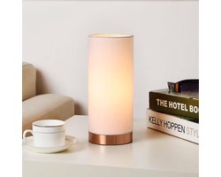 Lindby - Tafellamp- met dimmer - 1licht - stof, metaal - H: 26 cm - E14 - wit, gesatineerd koper