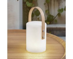 Lindby - Terraslampen - 1licht - Kunststof, hout - H: 35.5 cm - wit, bruin - Inclusief lichtbron