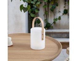 Lindby - Terraslampen - 1licht - Plastic, hout - H: 35.5 cm - wit, bruin - Inclusief lichtbron