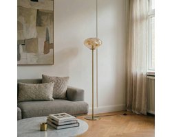Lindby - vloerlamp - 1licht - Glas, ijzer - H: 150 cm - E27 - amber, messing