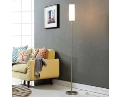 Lindby - vloerlamp - 1licht - Glas, metaal - H: 153 cm - E27 - opaalwit, nikkel satijn
