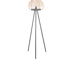 Lindby - vloerlamp - 1licht - Ijzer, hout - H: 159.1 cm - E27 - zwart, licht hout