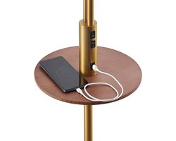 Lindby - vloerlamp - 1licht - IJzer, textiel, grenenhout - H: 170 cm - E27 - brons, crèmewit, donker hout