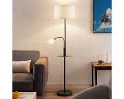 Lindby - vloerlamp - 1licht - IJzer, textiel, grenenhout - H: 170 cm - E27 - zwart, crèmewit, donker hout