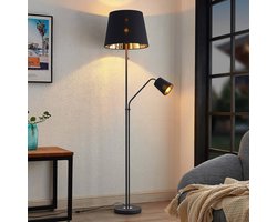 Lindby - vloerlamp - 1licht - Staal, textiel - H: 175 cm - E27 - zwart, goud
