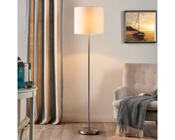 Lindby - vloerlamp - 1licht - Stof, metaal - H: 167 cm - E27 - wit, nikkel gesatineerd