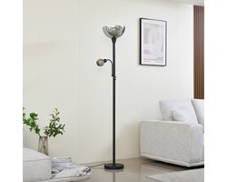 Lindby - vloerlamp - 2lichts - Glas, ijzer - H: 185 cm - E27 - grijs, zwart