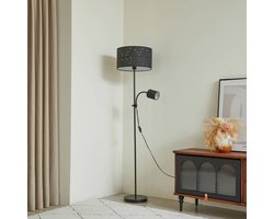 Lindby - vloerlamp - 2lichts - IJzer, textiel - H: 160 cm - E27 - mat nikkel, grijs
