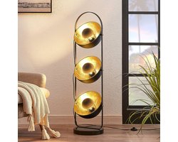 Lindby - vloerlamp - 3 lichts - metaal - H: 120 cm - E27 - zwart, goud