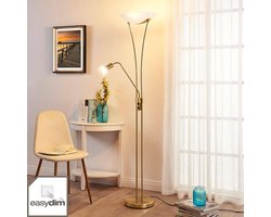 Lindby - vloerlamp - 3lichts - Metaal, glas - H: 180 cm - E27 - messing, wit albast