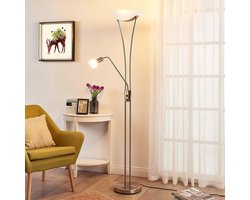 Lindby - vloerlamp - 3lichts - Metaal, glas - H: 180 cm - E27 - nikkel satijn, albast wit
