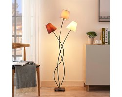 Lindby - vloerlamp - 3lichts - Stof, metaal - H: 130 cm - E14 - bruin, grijs, crème, zwart