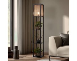 Lindby - vloerlamp hout - 1licht - Hout, rotan - H: 159 cm - E27 - zwart, naturelkleurig