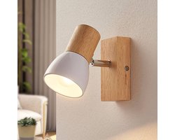 Lindby - wandlamp - 1licht - Hout, metaal - H: 13.6 cm - E14 - licht hout, wit