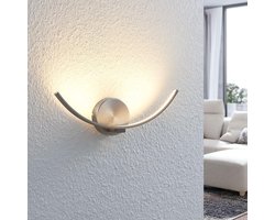 Lindby - Wandlamp - 1licht - Metaal, kunststof - H: 12.5 cm - satijn nikkel, satijn wit - Inclusief lichtbron