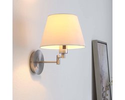 Lindby - Wandlamp - 1licht - Metaal, stof - H: 29 cm - E27 - nikkel satijn, wit
