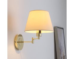 Lindby - Wandlamp - 1licht - Metaal, stof - H: 30 cm - E27 - gepolijst messing, crème