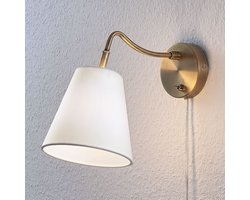 Lindby - Wandlamp - 1licht - Staal, textiel - H: 27.5 cm - E14 - antiek messing, wit