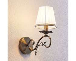 Lindby - Wandlamp - 1licht - Textiel, metaal - H: 33.5 cm - E14 - wit, antiek messing