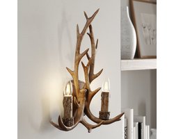 Lindby - wandlamp - 2lichts - Polyester, staal - H: 47 cm - E14 - bruin rustiek