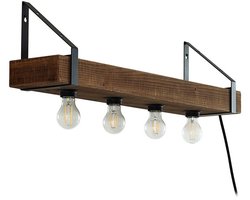 Lindby - wandlamp - 4lichts - Hout - H: 23.5 cm - E27 - donker hout