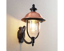Lindby - Wandlamp buiten - 1licht - Aluminium, koper, kunststof - H: 43.5 cm - E27 - zwart, koper, transparant