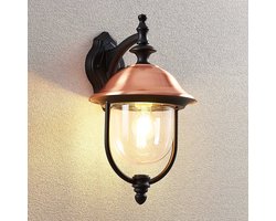 Lindby - Wandlamp buiten - 1licht - Aluminium, koper, kunststof - H: 44 cm - E27 - zwart, koper, transparant