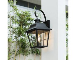 Lindby - Wandlamp buiten - 1licht - Ijzer, glas - H: 47.4 cm - E27 - zwart, transparant