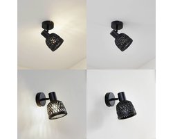 Lindby - Wandlamp hout - 1licht - Bamboe, metaal - H: 15.8 cm - E14 - zwart