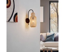 Lindby - Wandlampen - 1licht - Bamboe, plastic - H: 43.42 cm - E27 - licht hout, zwart