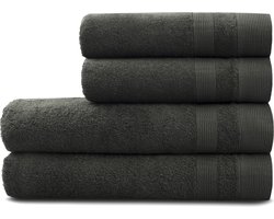Linden&Green - Badhanddoeken Set - 4 delig - 2 Handdoeken 50x100 cm & 2 Badhanddoeken 70x140 cm - 100% Katoen - Antraciet