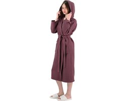 Linden&Green - Unisex Sauna Badjas - 100% Katoen Badjas - M - Paars - Katoen wafel - Wafel Badjas dames - badjas met capuchon dames - Badjas dames en heren - M