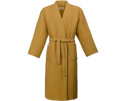 Linden&Green - Unisex Sauna Badjas - 100% Katoen Wafel Badjas - L - Geel - Katoen wafel - Kimono - Wafel Badjas dames - Wafel Badjas heren - Badjas dames en heren - L