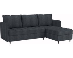 Lindhus - Sofa 3 zits met opbergruimte Chaise omkeerbaar in stof Antraciet (80 x 194 x 130 cm)
