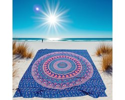 Lindian-style - Mandala Strandlaken XL – 210 x 240 cm – 100% duurzaam Katoen – Ibiza Wandkleed & Sprei – Petrol/Turquoise/Oranje