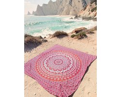 Lindian style - Super dun strandkleed - XL strandlaken - fel rood/oranje/wit mandala strandkleed - Polyester