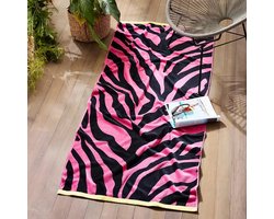 Lindian style - Super zachte badlaken- strand handdoek - zacht strandlaken - strand handdoek in zebra print - Roze/zwart/Geel - 100% katoen - 180x80