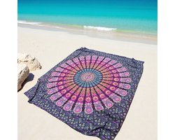 Lindian-style - Tweepersoons Strandlaken - 100% katoen - XL strandkleed - Paars/Geel/Roze/Turquoise - mandala kleed - Multifunctioneel stranddoek
