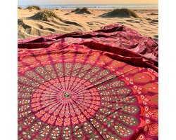 Lindian style - Tweepersoons strandlaken - XL strandkleed - XL stranddoek - Rood oranje groen - mandala kleed