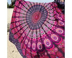 Lindian style - XL strandkleed - Tweepersoons strandlaken - Mandala Paars - Picknick kleed - wandkleed - paarse zomer sprei - Yoga kleed
