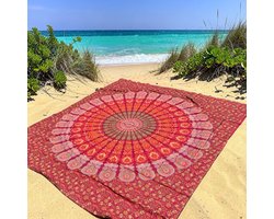 Lindian style - XL strandlaken - 100% katoen - Mandala strandkleed - rood/groen - Super dun strandlaken - Ruimtebesparend & Lichtgewicht in je koffer - Tweepersoons strandkleed - Groot strandlaken