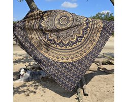 Lindian style - XL strandlaken - mandala strandkleed - Blauw/Goud - Tweepersoons strandkleed - Groot strandlaken - Mandala strandlaken - wandkleed - dunne zomer sprei