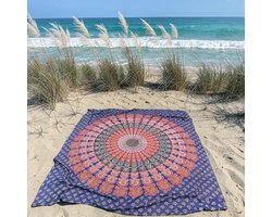 Lindian style - XL strandlaken - Tweepersoons strandkleed - Oranje/blauw/groen - Dun strandlaken - 100% katoen - Tweepersoons strandlaken -