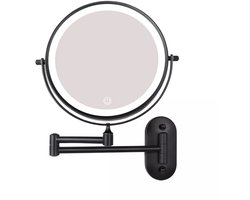 Lindo Make up spiegel met verlichting-Wandspiegel-Badkamer-Douche-Scheerspiegel-Zwart-LED Verlichting-10x Zoom