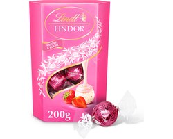 Lindt LINDOR Aardbei & Room witte chocolade bonbons 200 gram - 16 zacht smeltende chocolade bonbons - Moederdag Cadeau