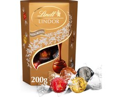 Lindt LINDOR Gemengde chocolade bonbons 200 gram - Melk, Wit, Puur en Hazelnoot chocolade bonbons - 16 bonbons - Vaderdag Cadeau
