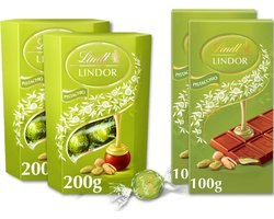 Lindt LINDOR Pistache Chocolade bundel 600 gram - Melkchocoladereep met Pistache vulling - Melkchocolade bonbons met Pistache vulling - Pistache Chocolade