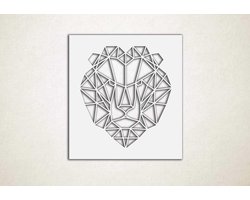Line Art - Leeuw 2 vierkant - M - 64x60cm - Wit - geometrische wanddecoratie