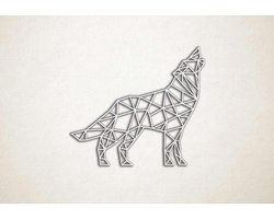 Line Art - Wolf 5 - S - 45x52cm - EssenhoutWit - geometrische wanddecoratie