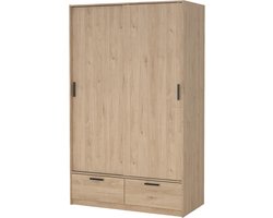Line kledingkast 2 deuren 2 laden okkernoot decor.